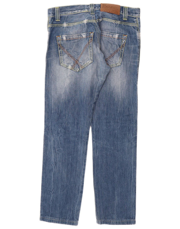 Roy Rogers Herren Distressed Straight Jeans IT 50 Large W36 L31 Blaue Baumwolle