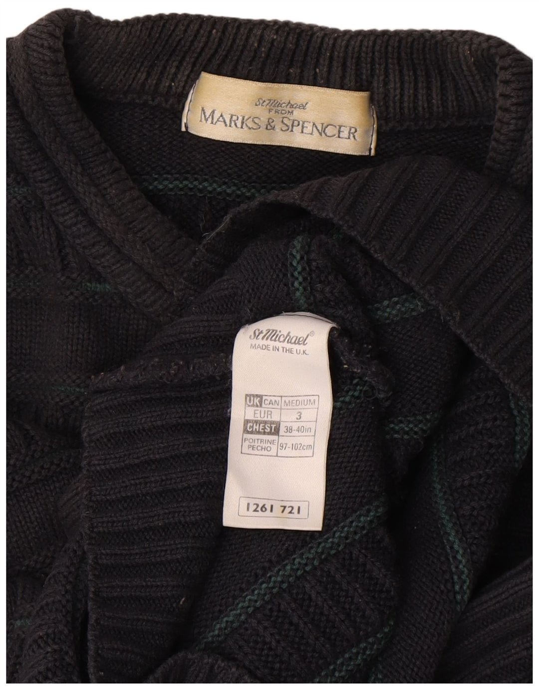 Marks & Spencer Herren-Pullover mit Rundhalsausschnitt, Mittelschwarz, gestreift, Acryl
