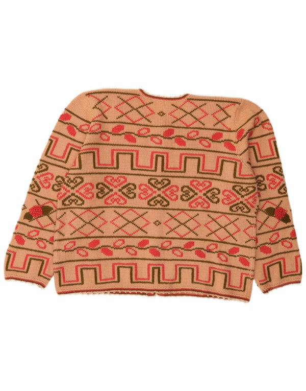 VINTAGE Womens 3/4 Sleeve Cardigan Sweater UK 18 XL Beige Fair Isle