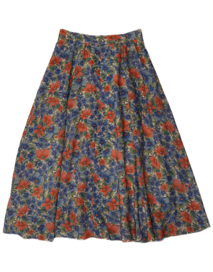 Vintage Damen ausgestellter Rock EU 40 Medium W28 Blau geblümtes Polyester
