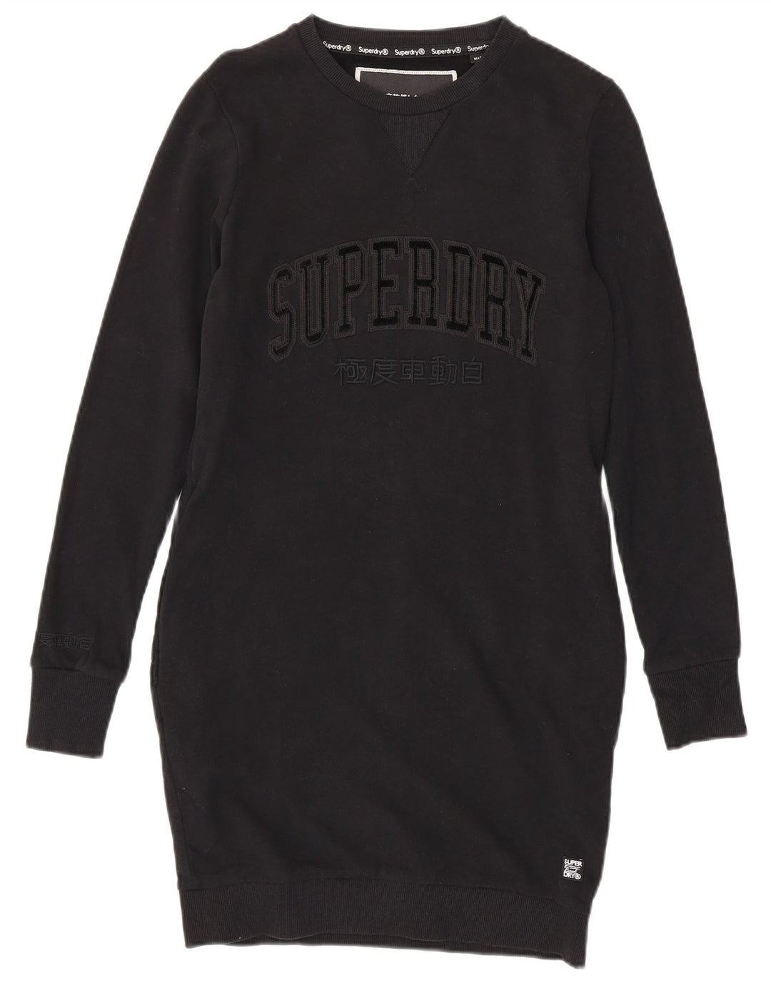 SUPERDRY Grafik-Sweatshirt-Pulloverkleid für Damen UK 12 Mittelschwarze Baumwolle