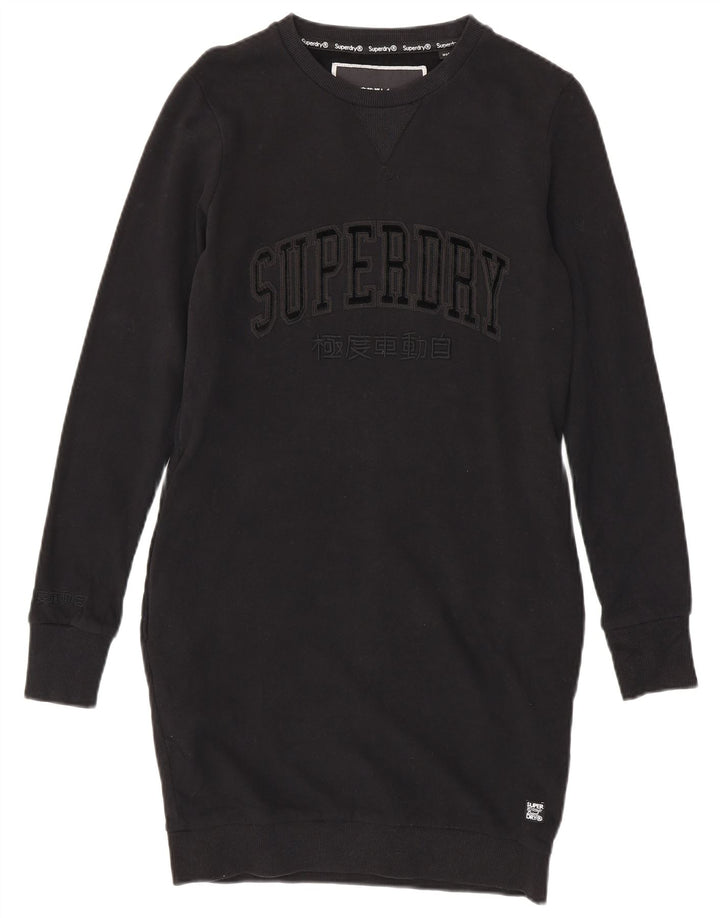 SUPERDRY Grafik-Sweatshirt-Pulloverkleid für Damen UK 12 Mittelschwarze Baumwolle