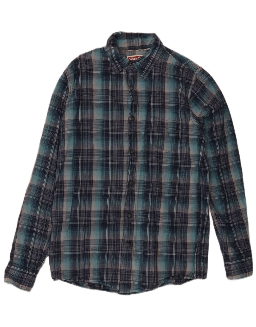 Wrangler Herren-Flanellhemd, klein, blau kariert, Baumwolle