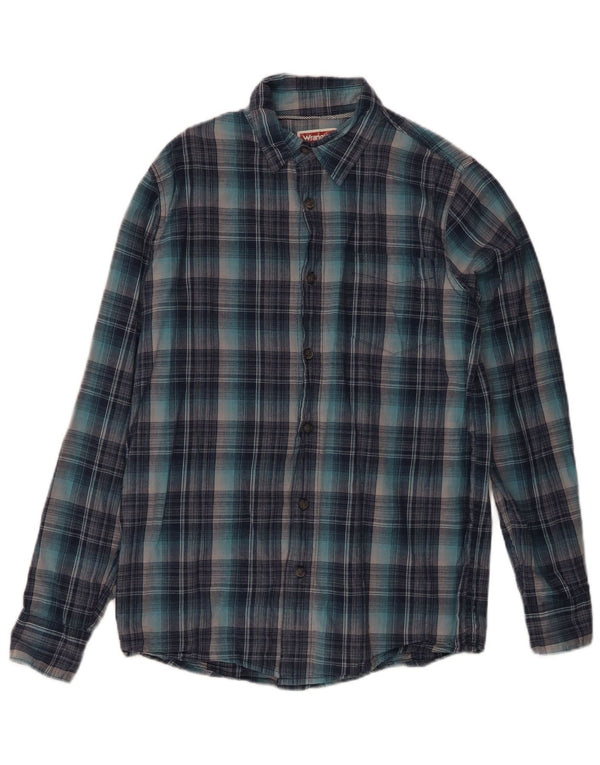 Wrangler Herren-Flanellhemd, klein, blau kariert, Baumwolle
