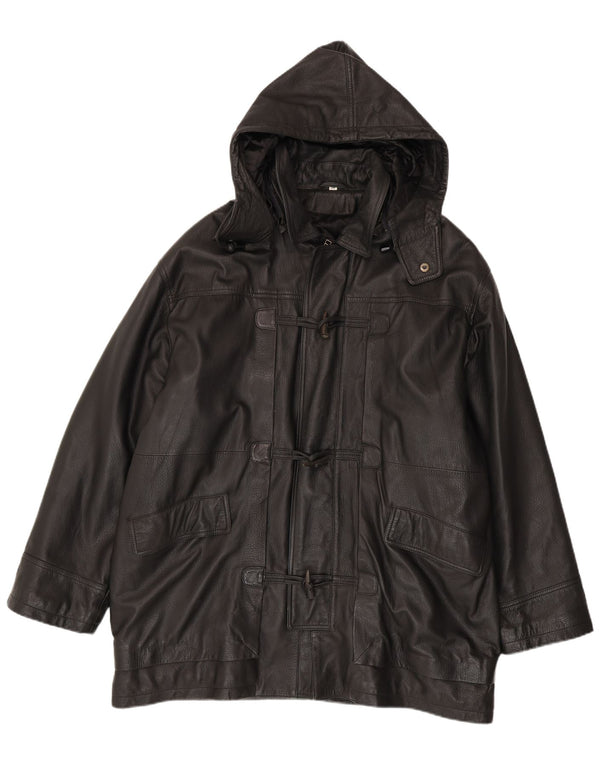 Conbipel Herren Ledermantel mit Kapuze IT 56 2XL Schwarz
