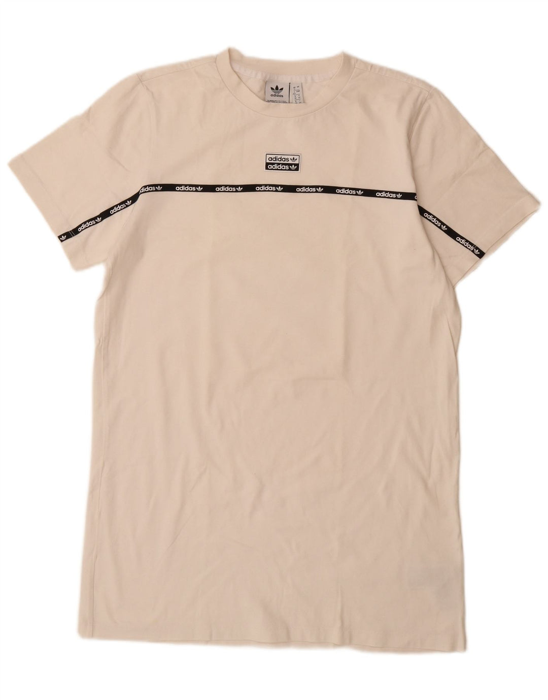 ADIDAS Damen Grafik-T-Shirt-Kleid UK 12 Mittelweiße Baumwolle