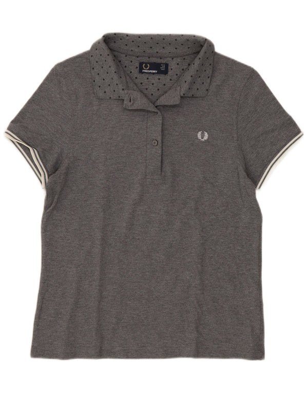 Fred Perry Damen-Poloshirt UK 12 Mittelgrau gefleckte Baumwolle