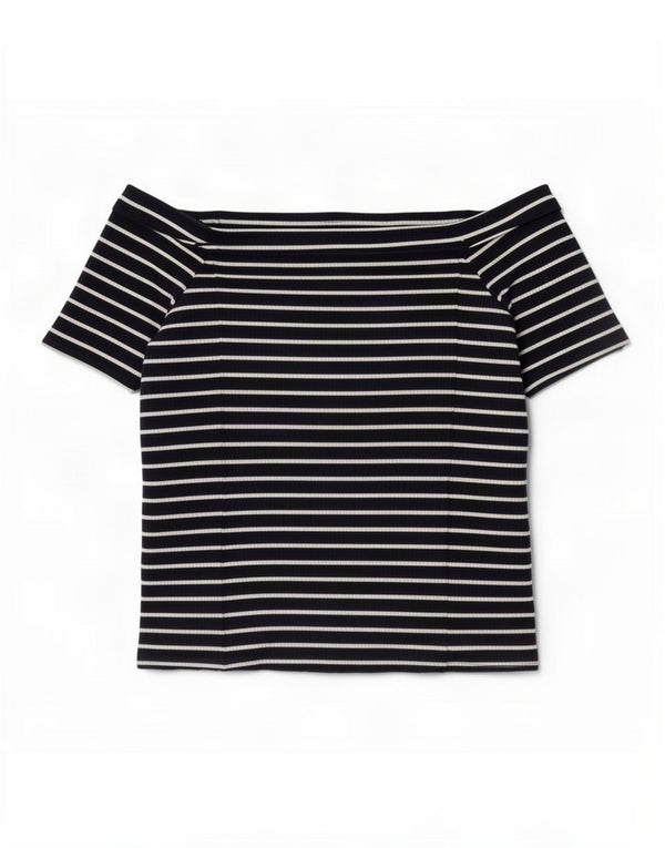 Phase Eight Damen Crop Off Shoulder Top UK 14 Mittel Marineblau gestreift