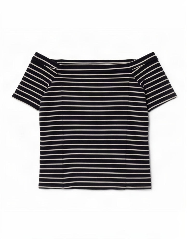 Phase Eight Damen Crop Off Shoulder Top UK 14 Mittel Marineblau gestreift