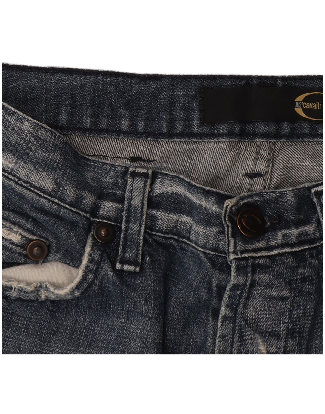 Just Cavalli Herren Distressed Straight Jeans W34 L34 Blau