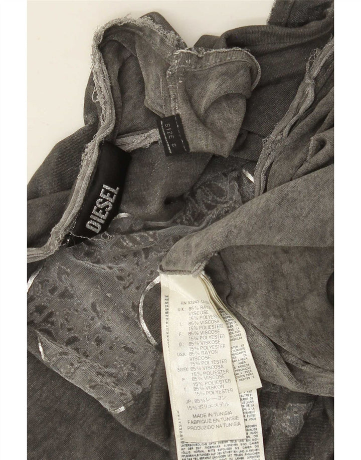 Diesel Damen-T-Shirt in Übergröße mit Grafik, UK 10, Größe S, grau, Viskose