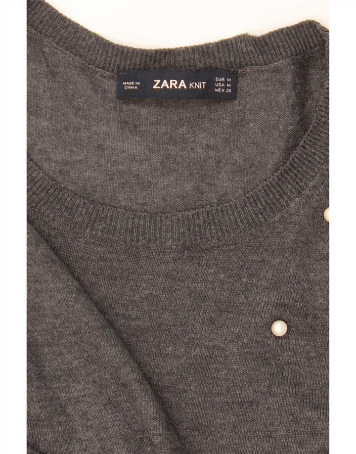 Zara Damen-Pullover mit U-Boot-Ausschnitt, UK 14, Mittelgrau gefleckt