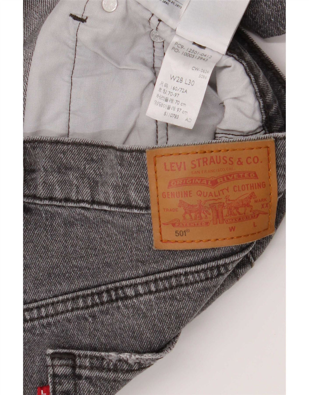 Levi's Herren 501 Straight Jeans W28 L27 Graue Baumwolle