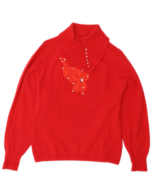 Vintage Damen Schalhalspullover Pullover UK 12 Mittelrote Wolle