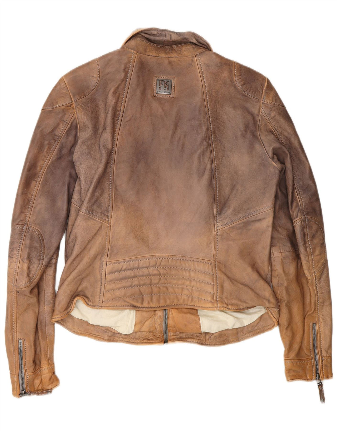 Freaky Nation Damen Leder Bikerjacke UK 14 Mittelbraun