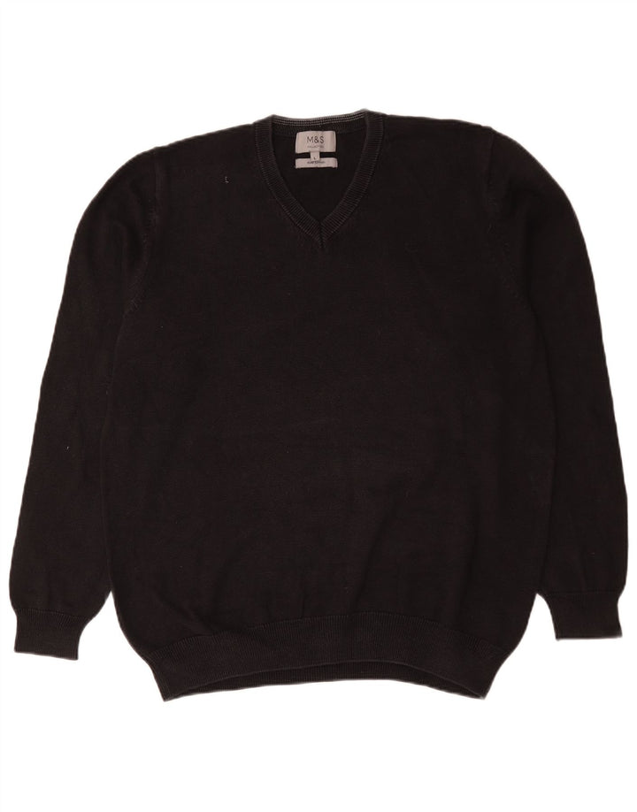 Marks & Spencer Herren-Pullover mit V-Ausschnitt, groß, aus schwarzer Baumwolle