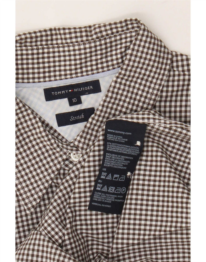 Tommy Hilfiger Damen Stretch-Hemd, US 10, groß, schwarze Gingham-Baumwolle