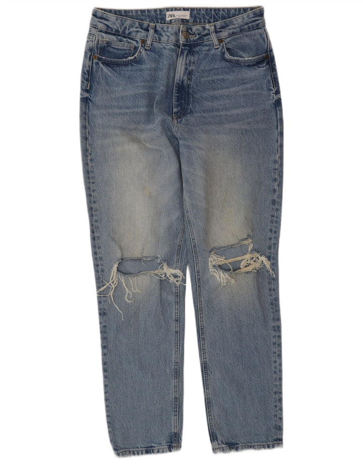 Zara Damen Distressed Tapered Jeans EU 42 Large W32 L30 Blau