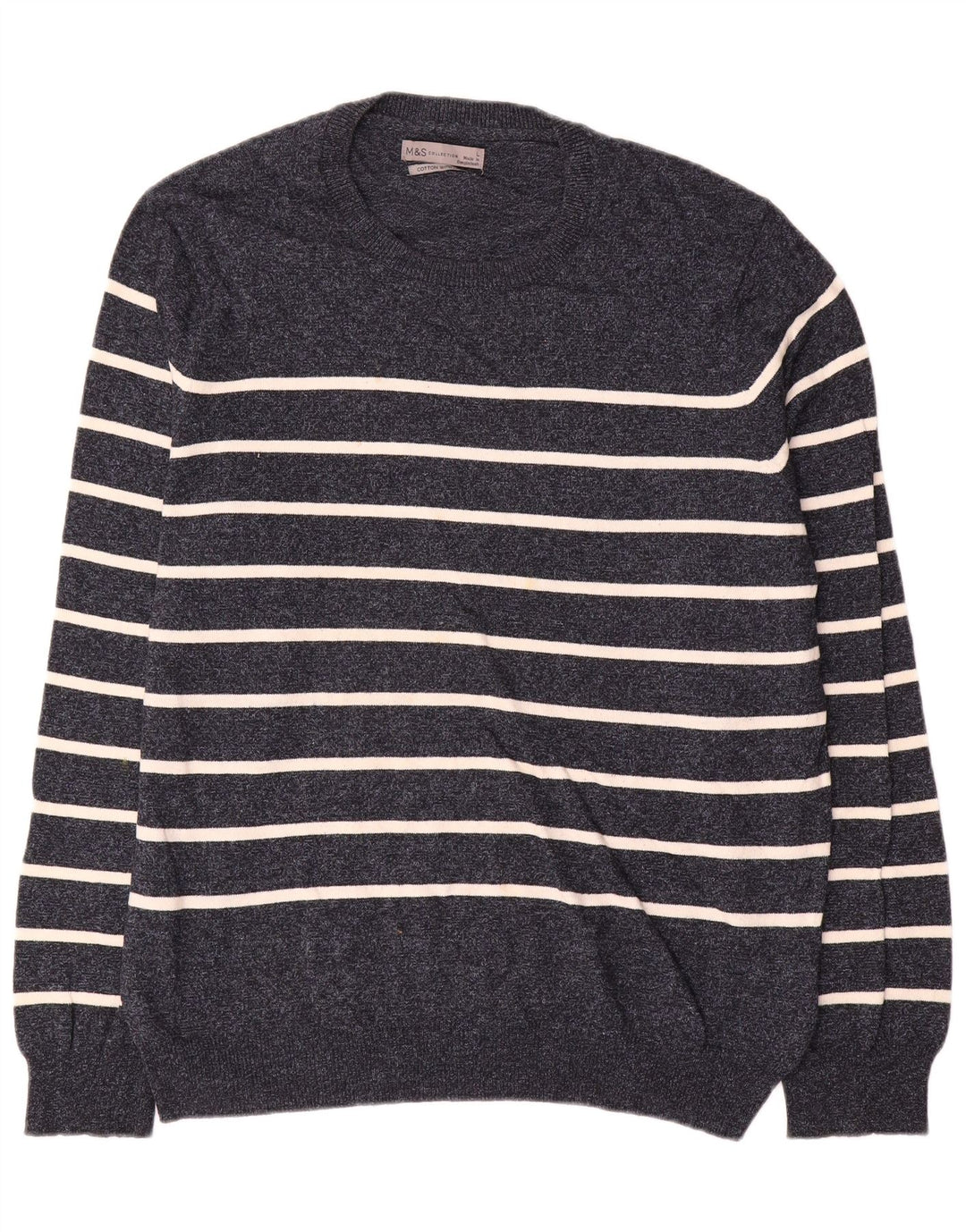 Marks & Spencer Herren-Pullover mit Rundhalsausschnitt, groß, marineblau gestreift