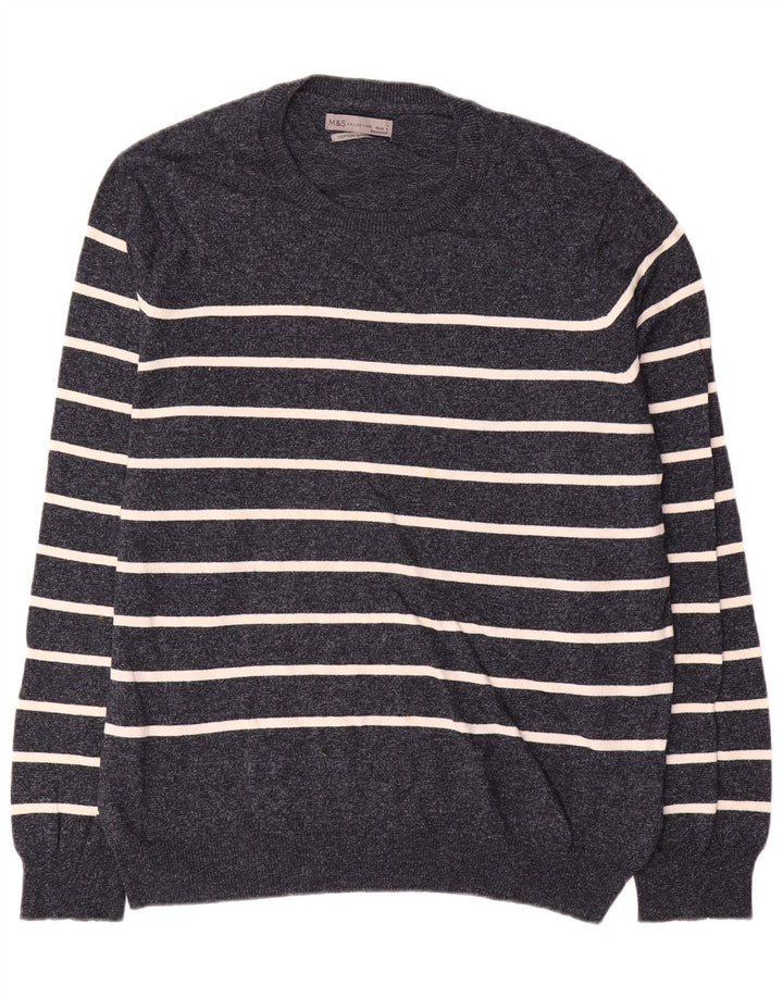 Marks & Spencer Herren-Pullover mit Rundhalsausschnitt, groß, marineblau gestreift