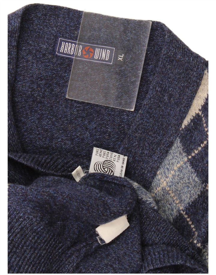 Vintage Herren Cardigan Pullover XL Marineblau Argyle/Diamond Wool