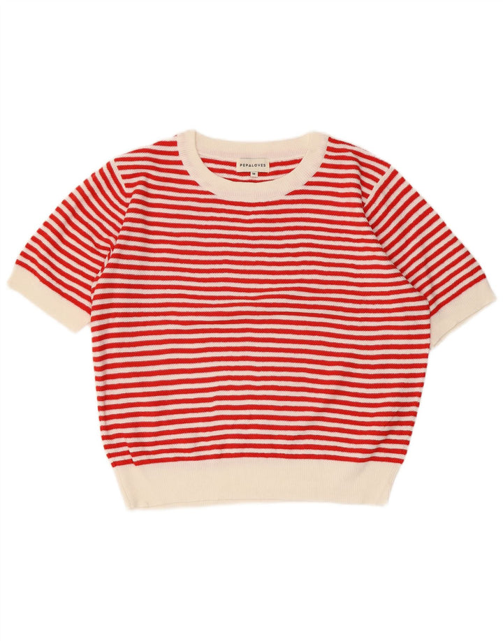 PEPALOVES Damen-Pullover mit Rundhalsausschnitt, UK 14, mittelrot gestreift