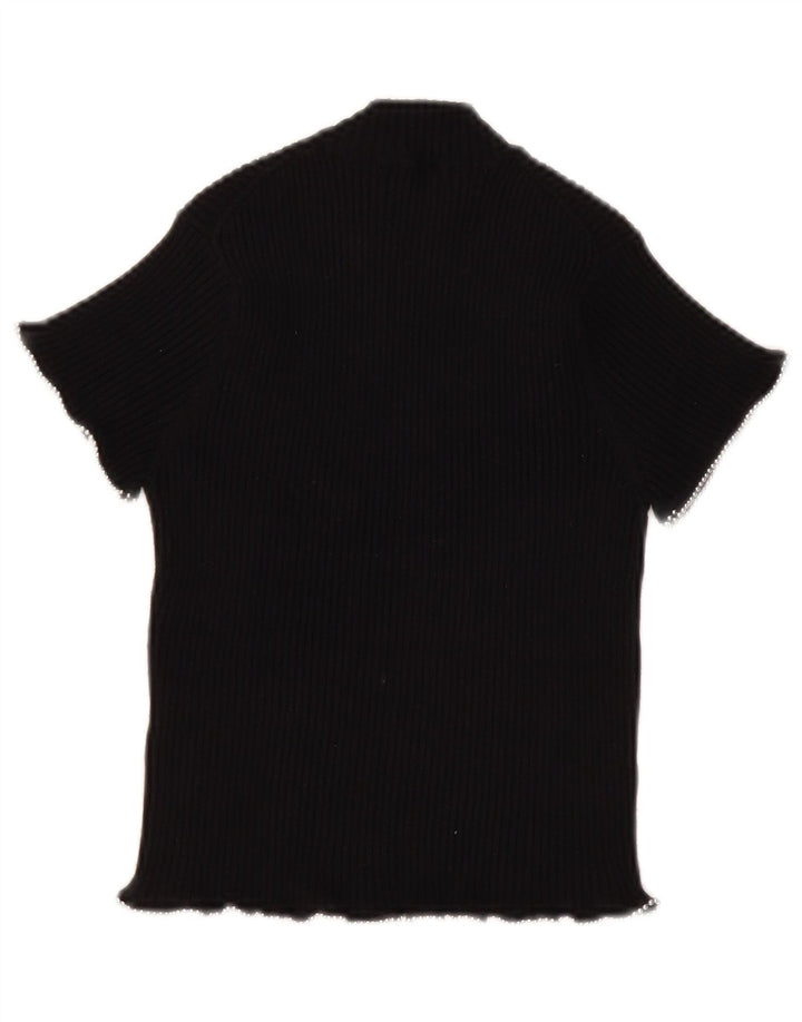 Zara Damen Strickblusenoberteil UK 8 Small Schwarz Nylon