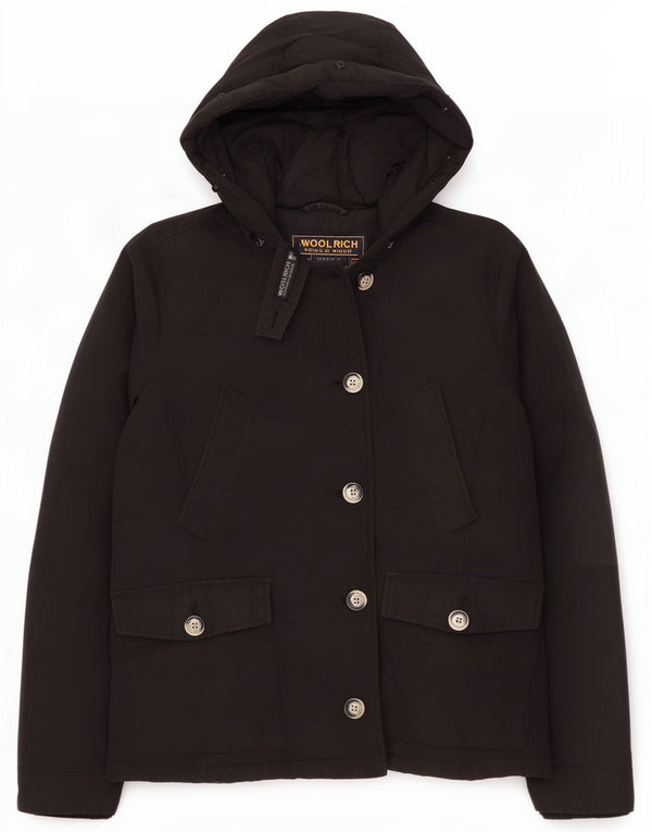 Woolrich Womens Hooded Padded Jacket UK 16 Large Black Cotton