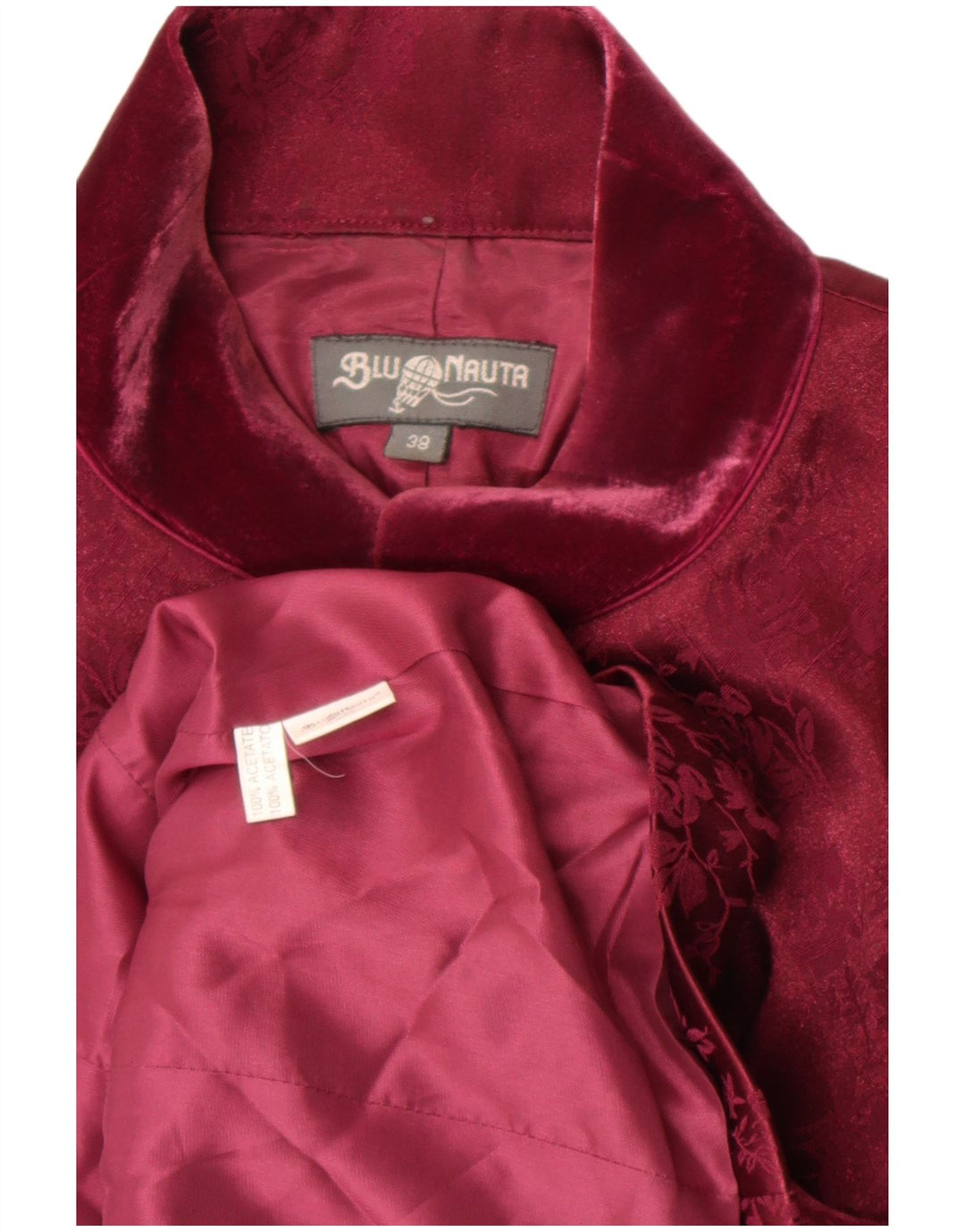 Blunauta Damen-Blazer mit 3 Knöpfen, übergroß, Größe 38, XS, Burgunderrot mit Blumenmuster