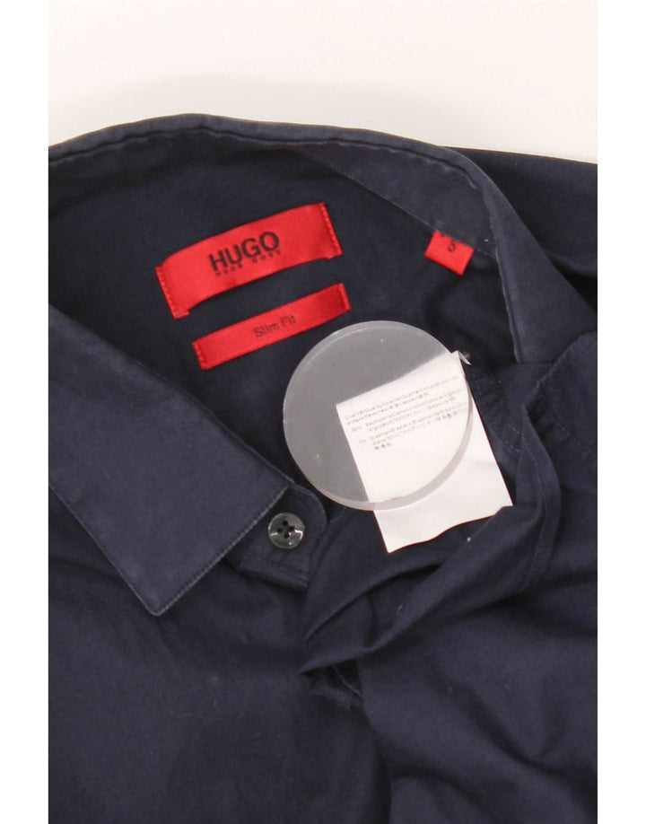 Hugo Boss Herren-Slim-Fit-Hemd, klein, marineblau, Baumwolle