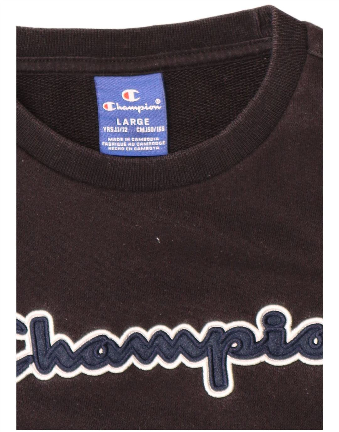 CHAMPION Jungen-Sweatshirt mit Grafik, 11–12 Jahre, Größe L, schwarze Baumwolle