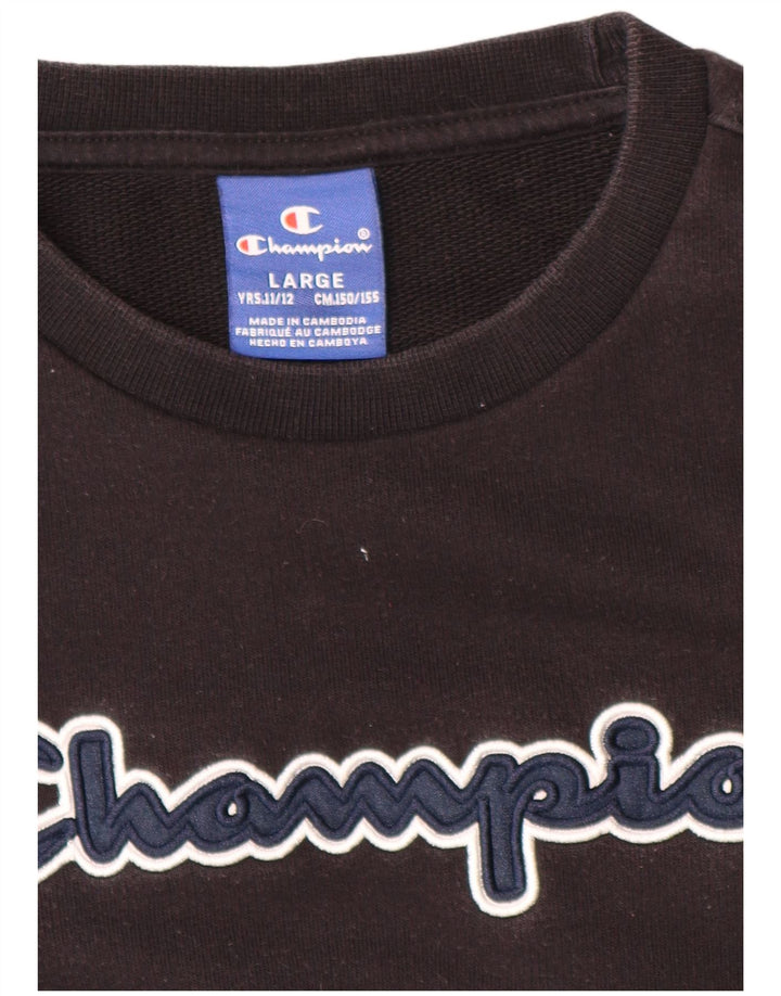 CHAMPION Jungen-Sweatshirt mit Grafik, 11–12 Jahre, Größe L, schwarze Baumwolle