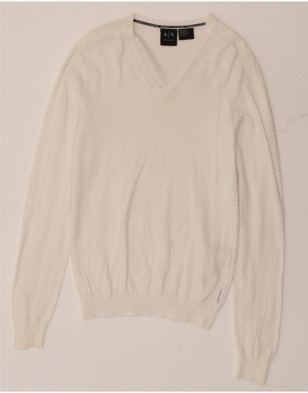 Armani Exchange Herren-Pullover mit V-Ausschnitt, XS, weiße Baumwolle