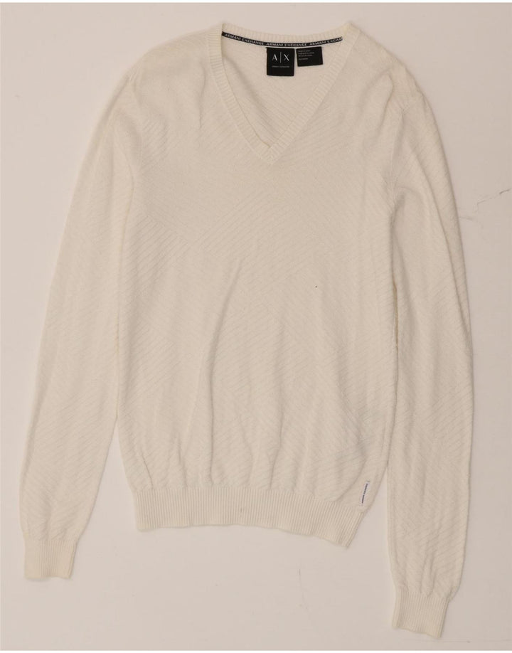 Armani Exchange Herren-Pullover mit V-Ausschnitt, XS, weiße Baumwolle