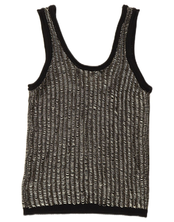 Zara Damen Crop Vest Tank Top UK 12 Medium Schwarz Gestreifte Viskose