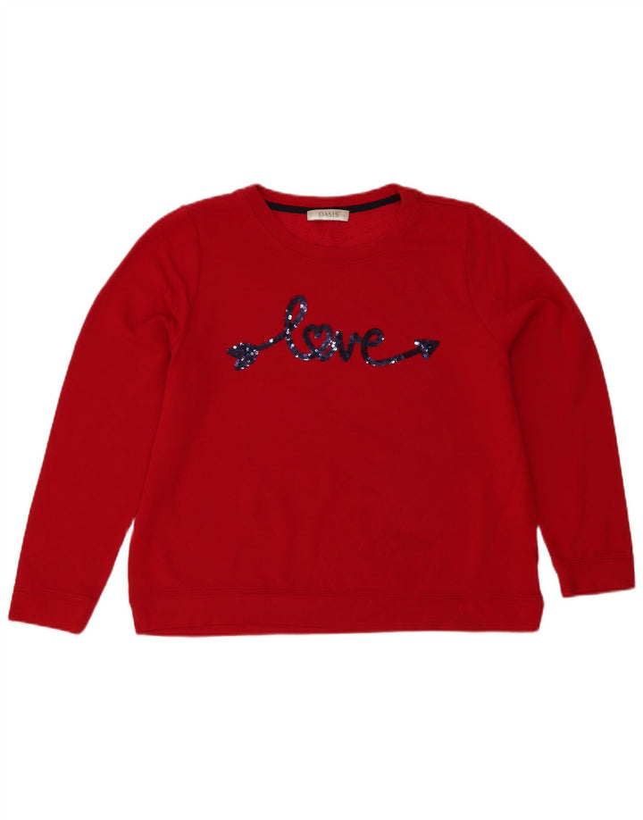 Oasis Damen Grafik-Sweatshirt-Pullover UK 16 Große rote Viskose