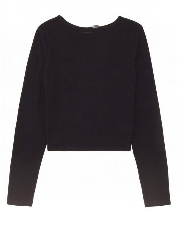 Zara Damen Crop Top Langarm UK 12 Medium Schwarz Polyamid