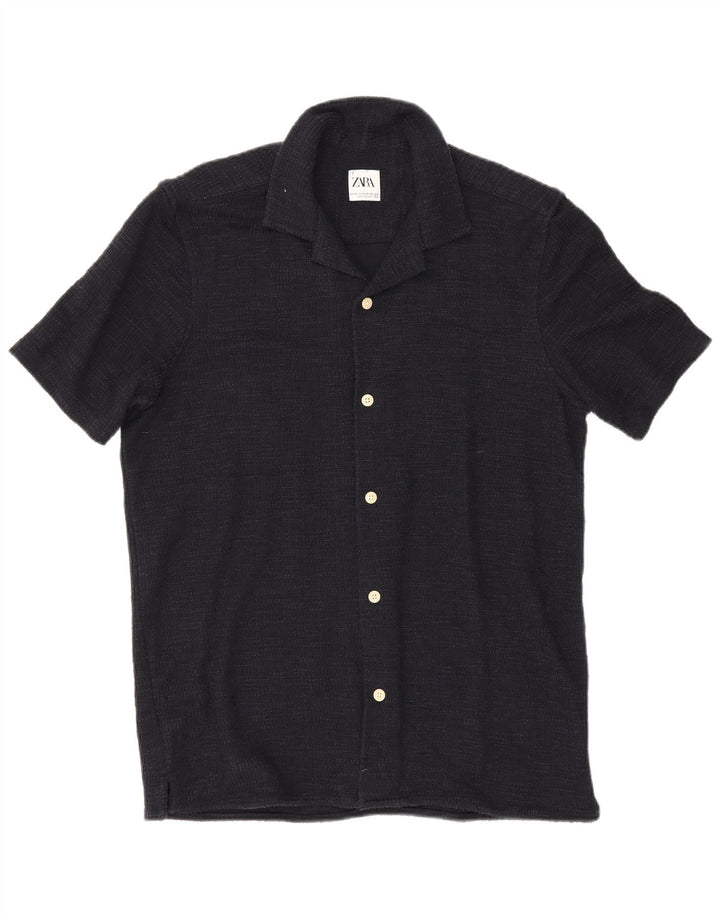 Zara Damen Kurzarmhemd Medium Marineblau