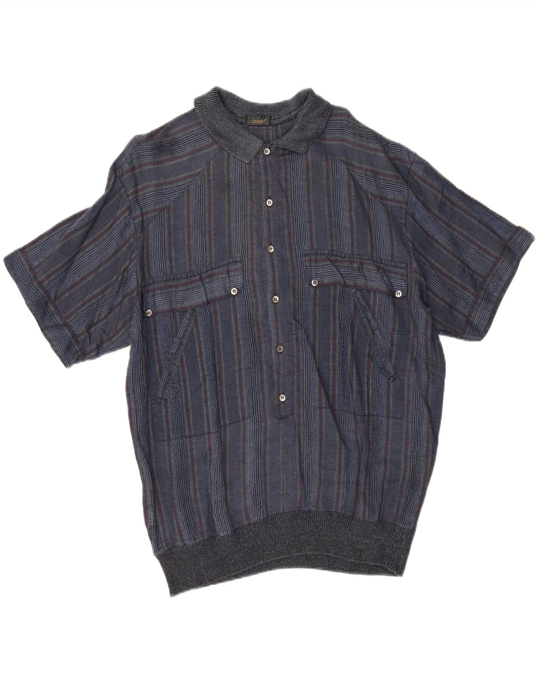 Vintage Herren Kurzarm Pullover Shirt IT 50 Mittel Marineblau gestreift
