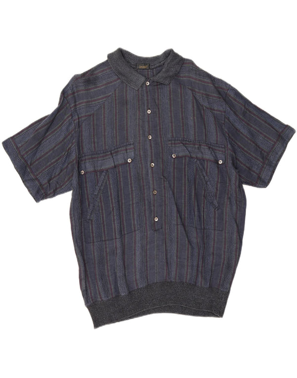 Vintage Herren Kurzarm Pullover Shirt IT 50 Mittel Marineblau gestreift