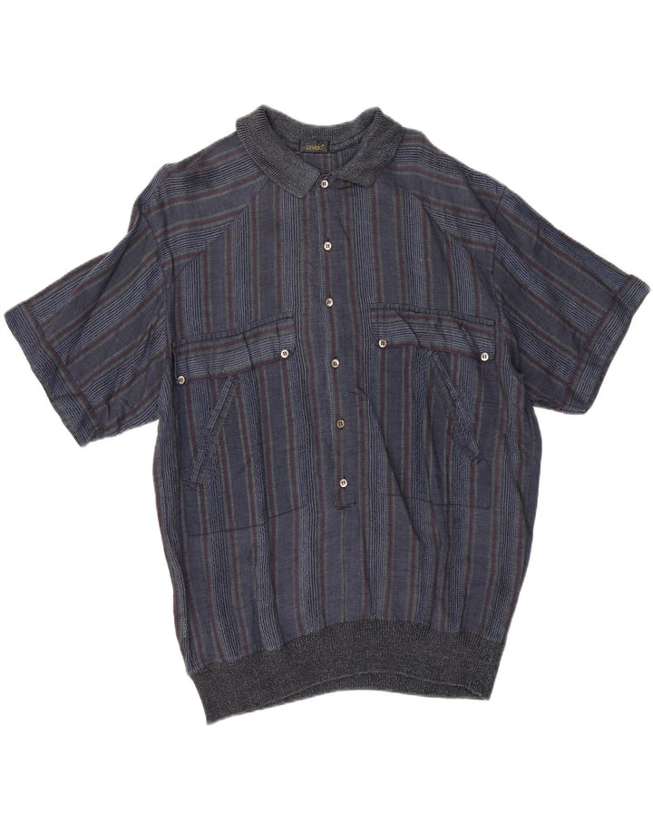 Vintage Herren Kurzarm Pullover Shirt IT 50 Mittel Marineblau gestreift