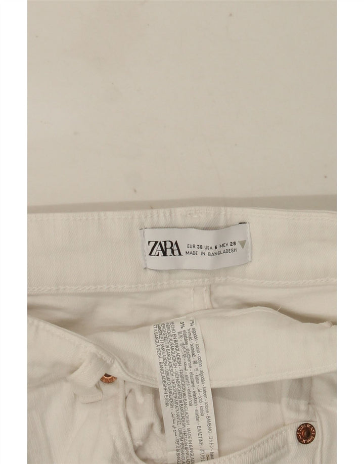Zara Damen Crop Bootcut Jeans EU 38 Small W28 L26 Weiße Baumwolle