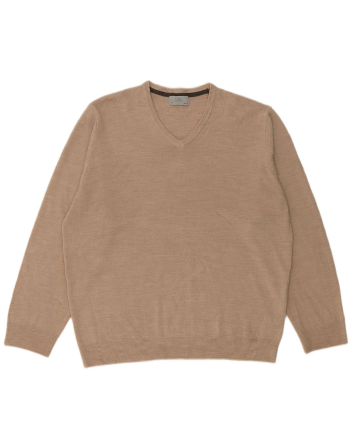 Marks & Spencer Herren-Pullover, reguläre Passform, V-Ausschnitt, 2XL, Beige, Acryl