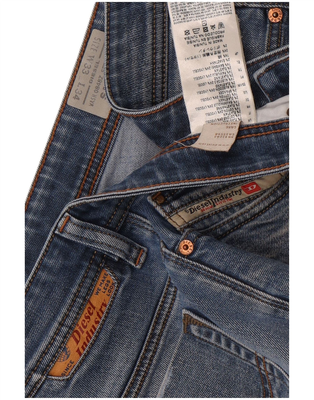 Diesel Herren Straight Jeans W33 L34 Blaue Baumwolle