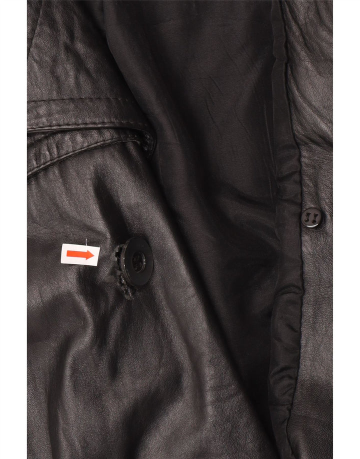 Vintage Herren Zweireihige Lederjacke UK 40 Großes schwarzes Leder