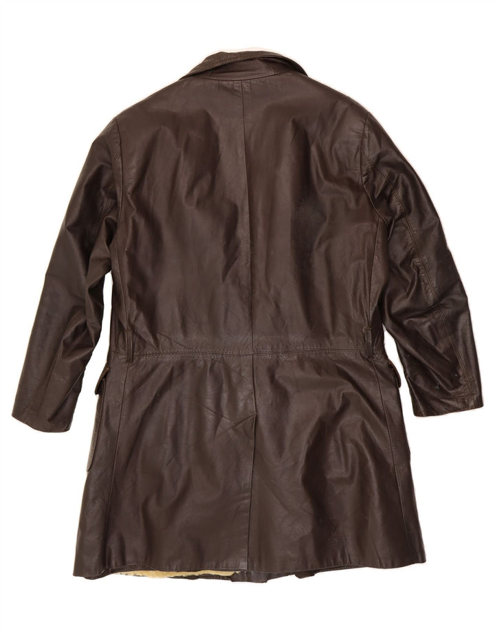 VINTAGE Womens Double Breasted Leather Coat UK 18 XL Brown Vintage Vintage and Second-Hand Vintage from Messina Hembry 
