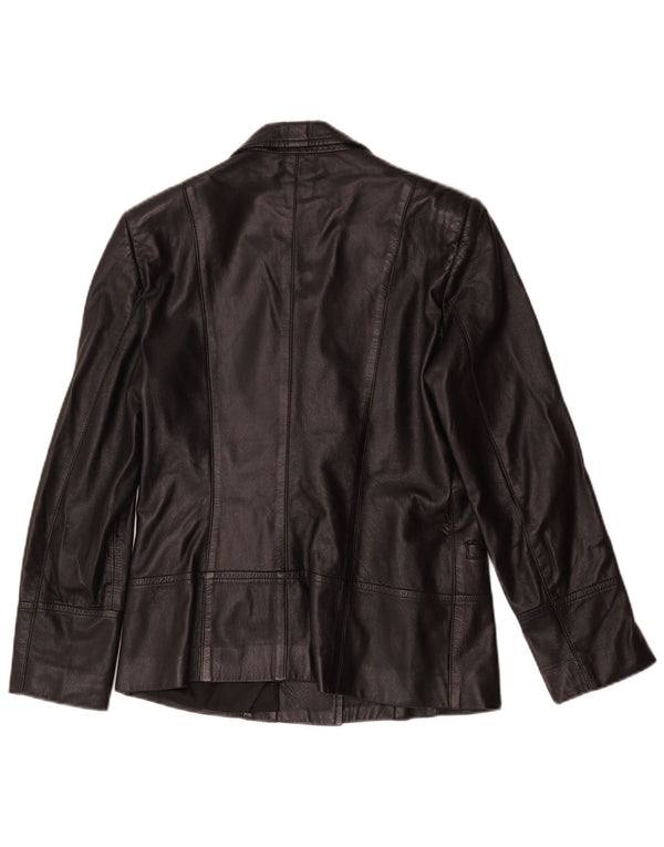 Vintage Damen 1 Knopf Leder Blazer Jacke UK 14 Mittelschwarzes Leder