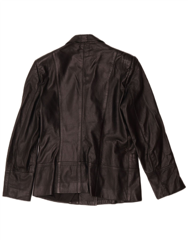 Vintage Damen 1 Knopf Leder Blazer Jacke UK 14 Mittelschwarzes Leder