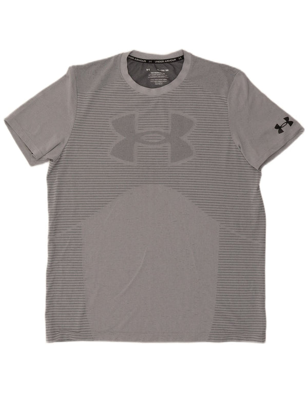 Under Armour Herren Heat Gear Grafik-T-Shirt-Oberteil XL Graues Nadelstreifen-Polyester