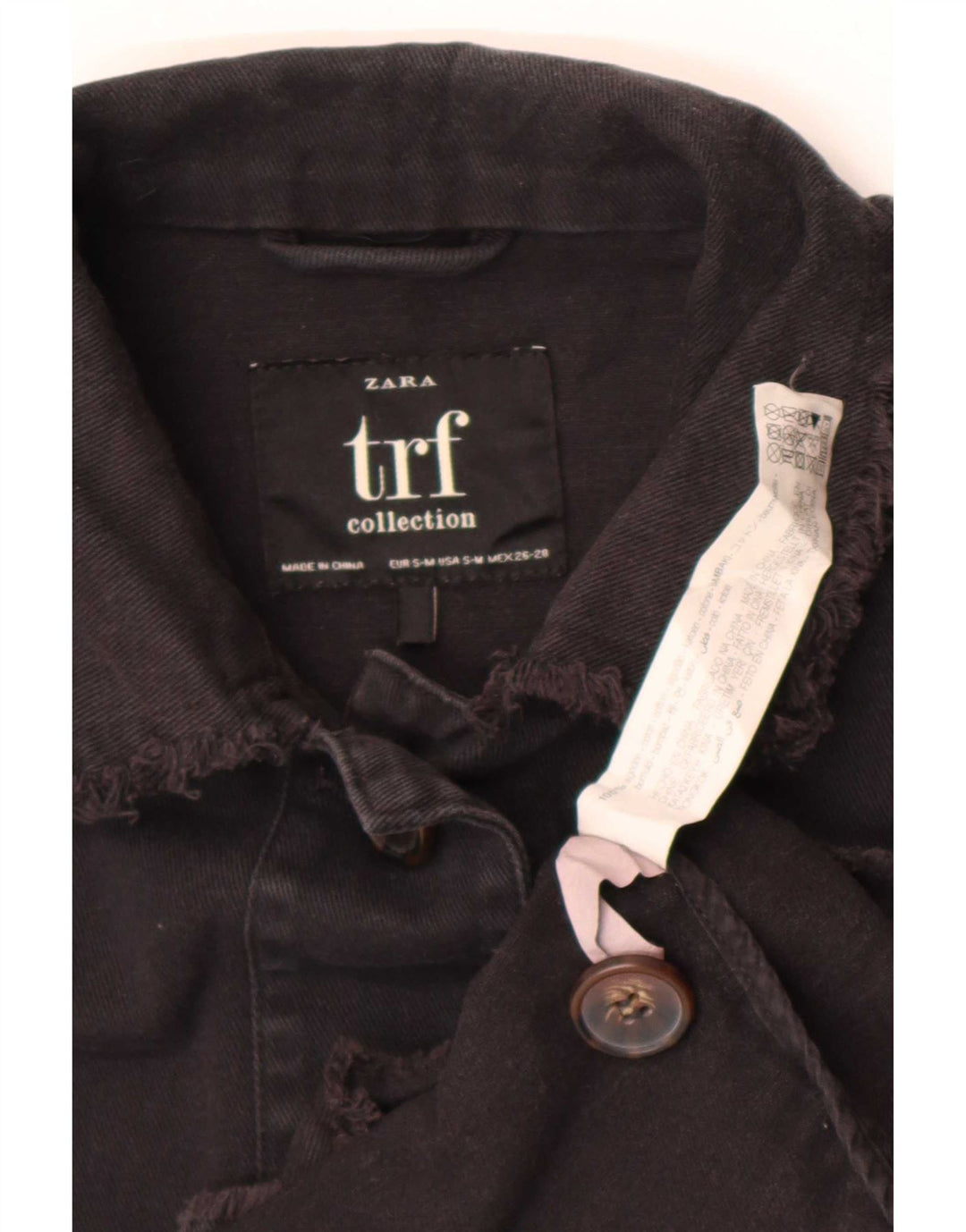 Zara Damen Trafaluc Jeansjacke UK 10 Small Schwarz Baumwolle